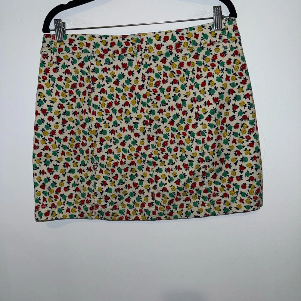 🌼 J.Crew Mercantile Floral Button Front Mini Skirt Size 10 Cotton Stretch